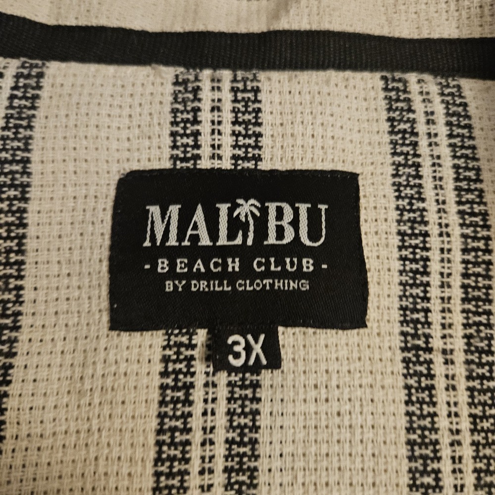 Malibu Beach Club shirt Mens 3XL‎ Striped Ecru Short Sleeve Button-Up - Picture 3 of 6